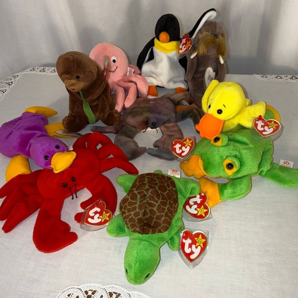Ty Beanie Babies Lot 11 Aquatic Sea Life PVC Quackers Waddle‎ Inky Claude Speedy